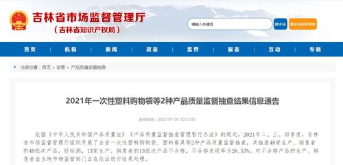 吉林省2021年一次性塑料購(gòu)物袋及網(wǎng)絡(luò)與信息安全軟件開(kāi)發(fā)質(zhì)量監(jiān)督抽查結(jié)果通告